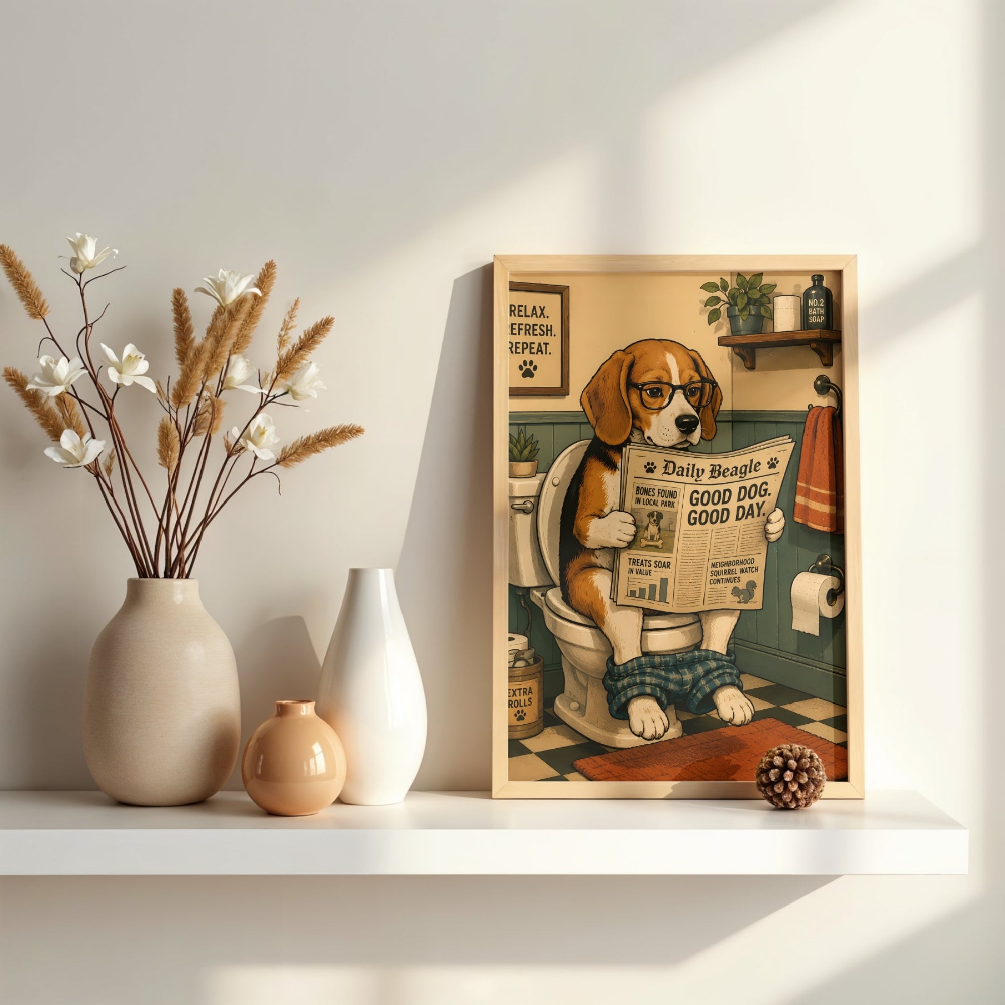 Funny Beagle Wall Art | Humorous Bathroom Dog Print
