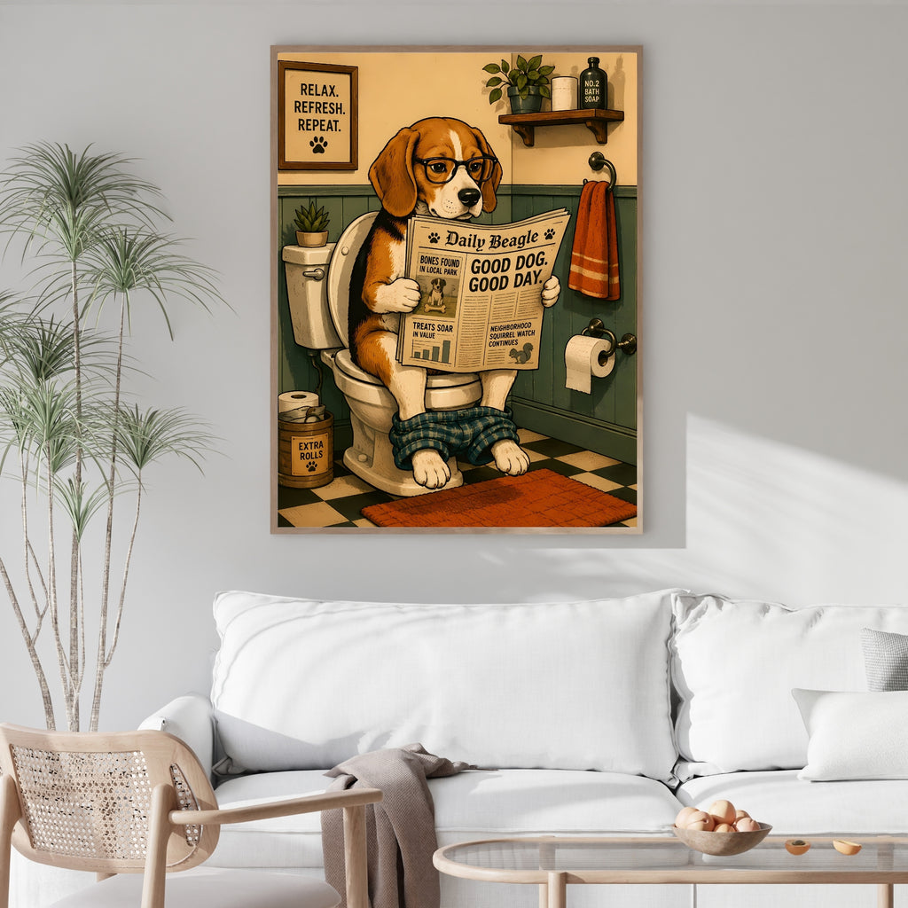 Funny Beagle Wall Art | Humorous Bathroom Dog Print