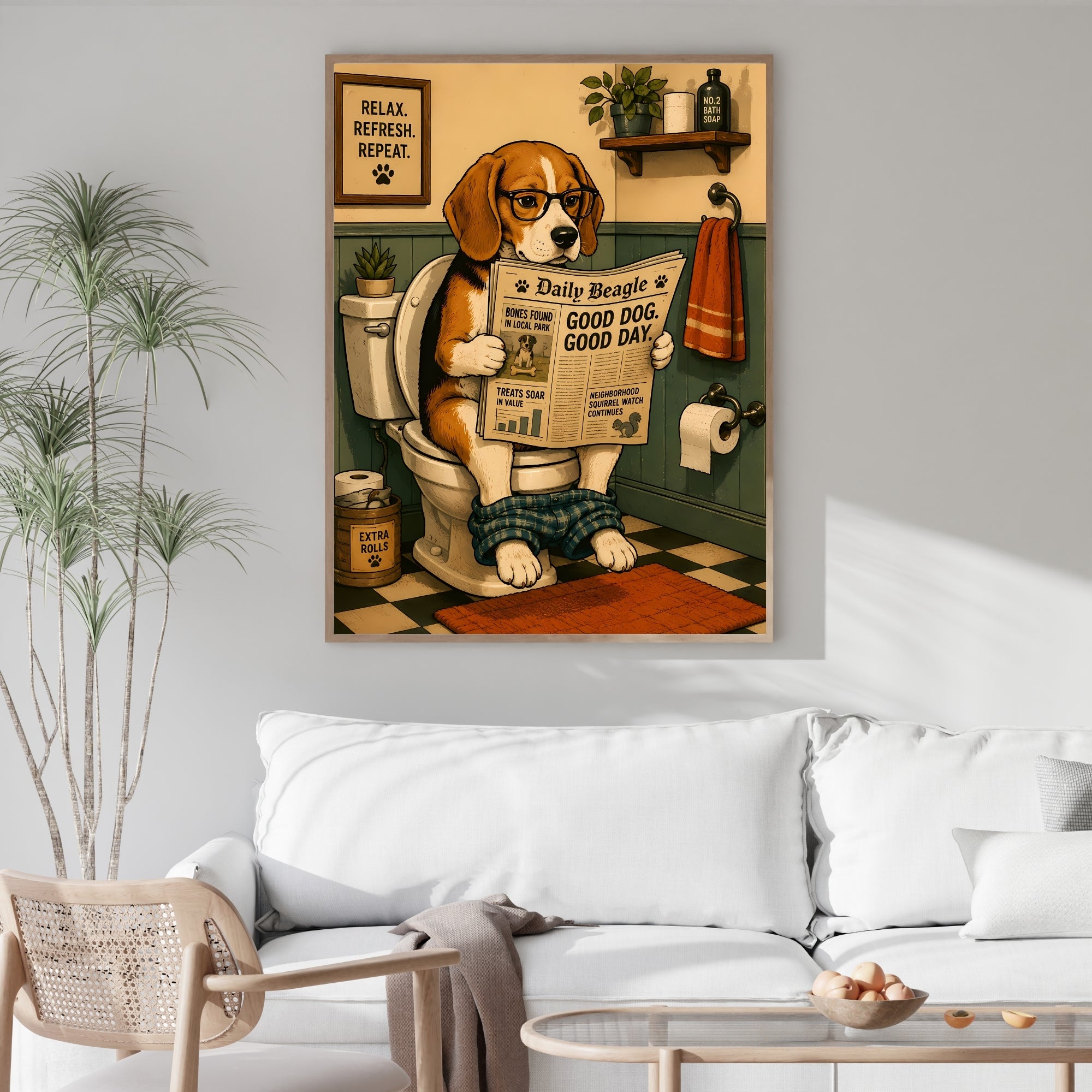 Funny Beagle Wall Art | Humorous Bathroom Dog Print