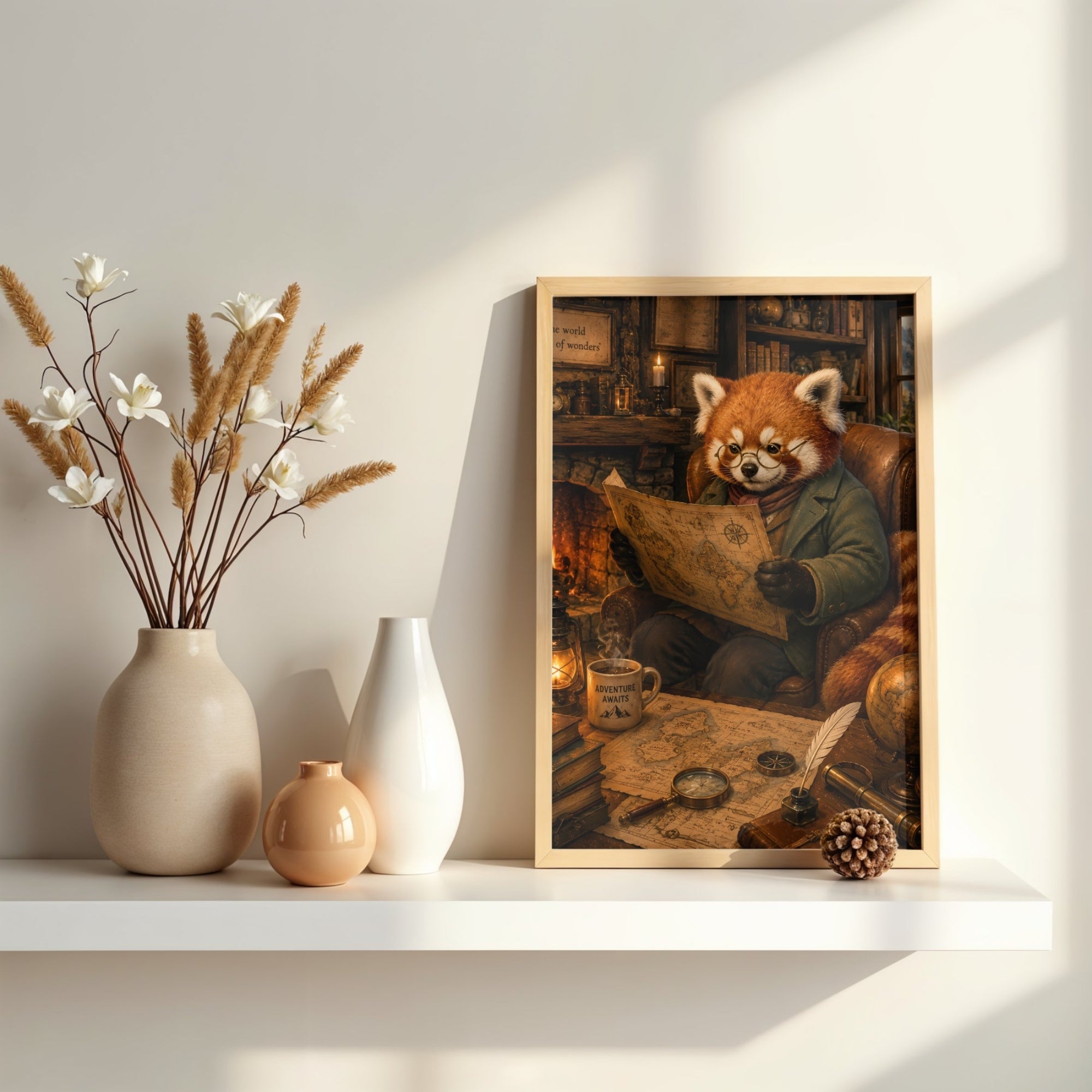 Panda Wall Art | Vintage Scholar Animal Canvas Print