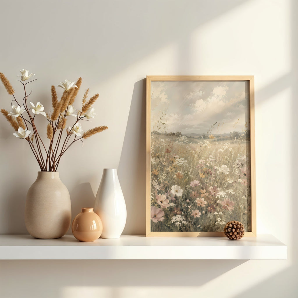 Wildflower Meadow Wall Art | Pastel Botanical Landscape Print