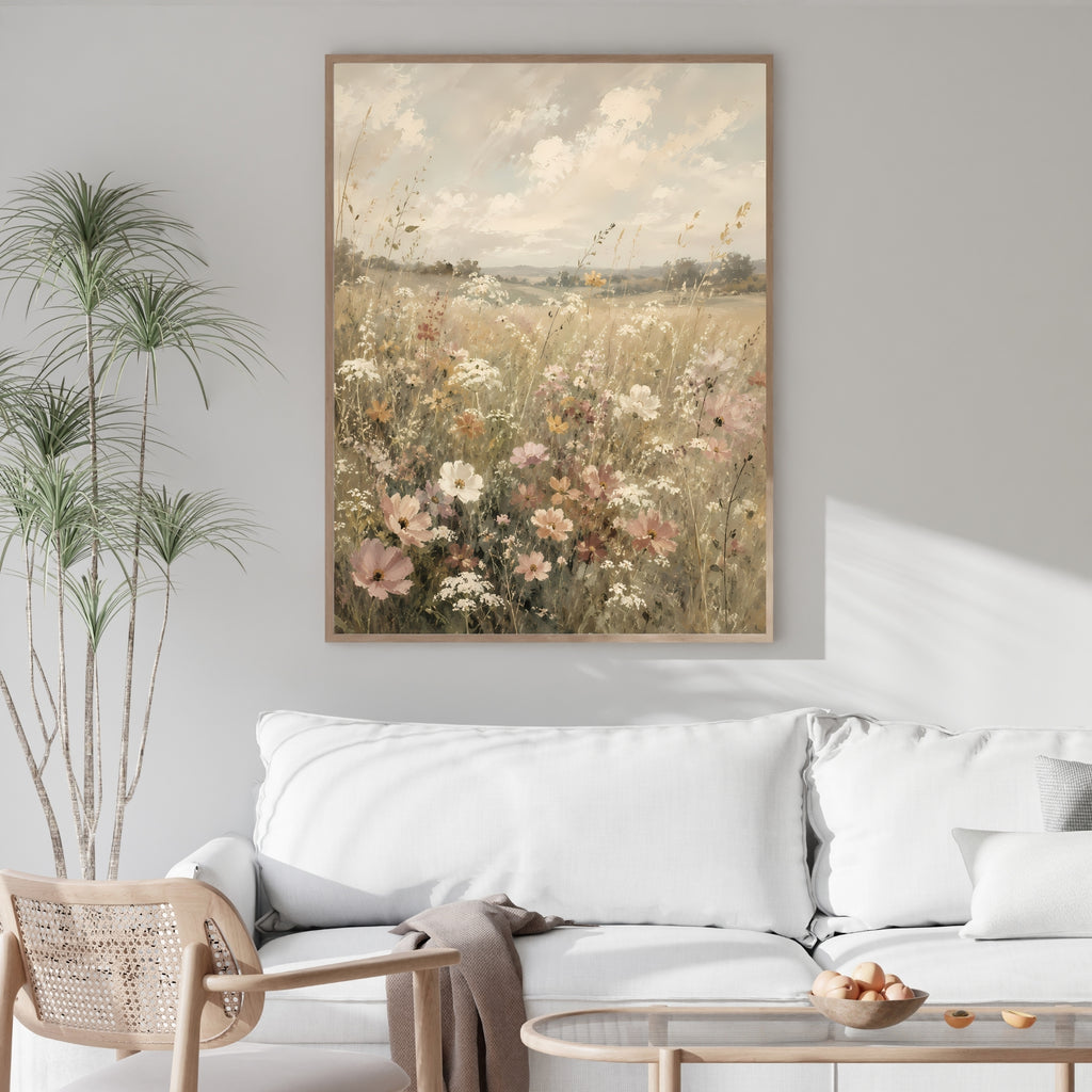 Wildflower Meadow Wall Art | Pastel Botanical Landscape Print