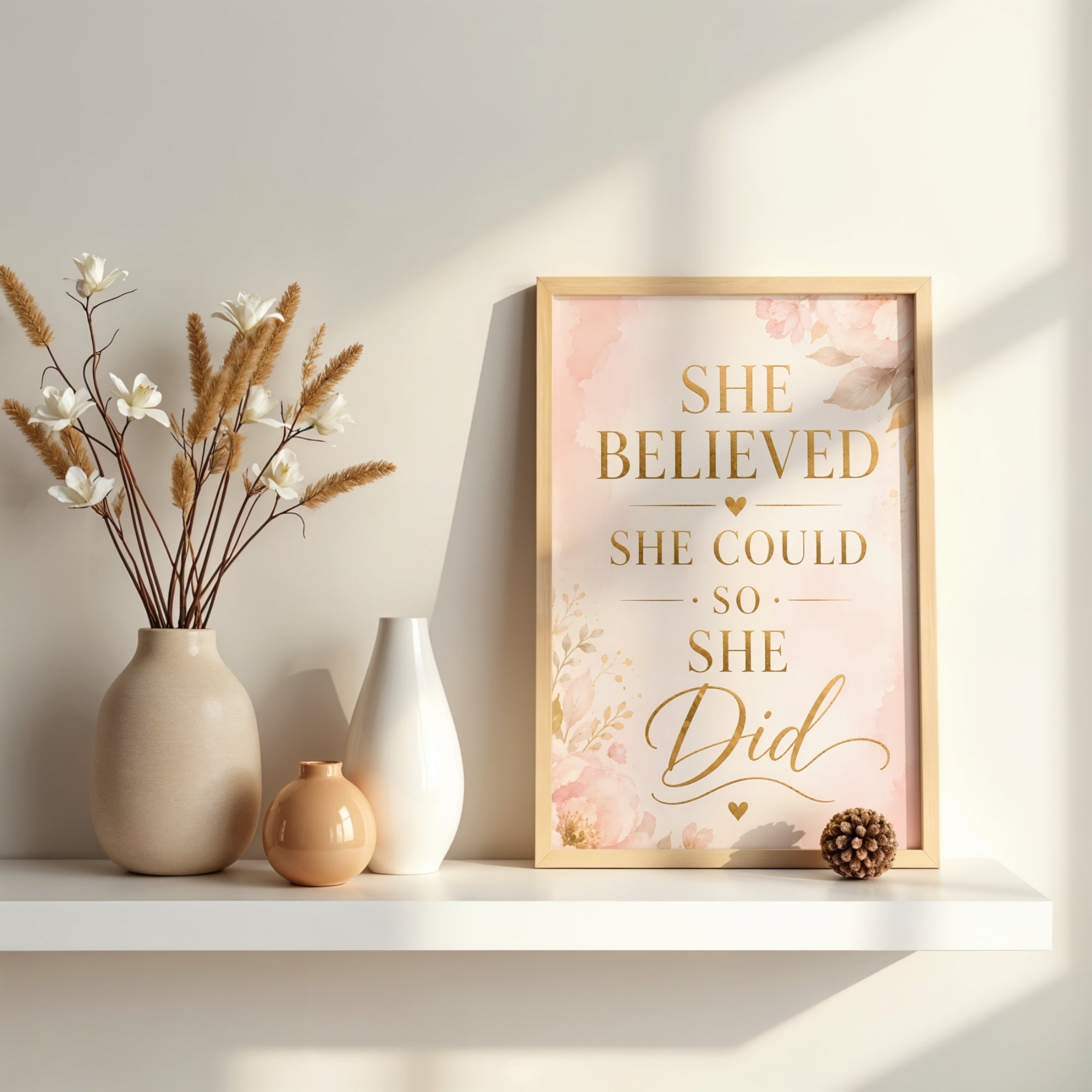 She Believed She Could Wall Art | Inspirational Quote Print