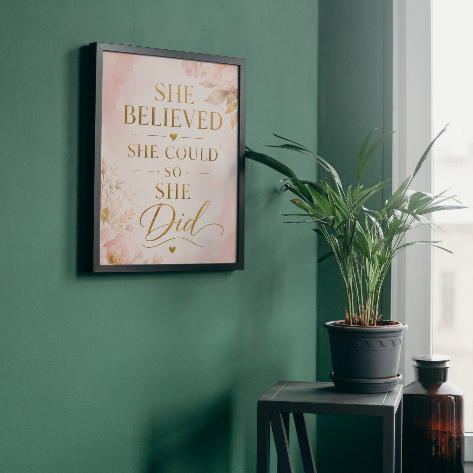 She Believed She Could Wall Art | Inspirational Quote Print